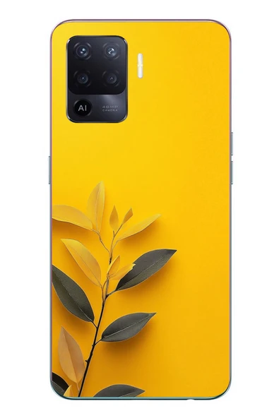 Le Balvo Oppo Reno 5 Lite Uyumlu Sarı Siyah Çiçekler Baskılı Silikon Kılıf ürün görseli 1