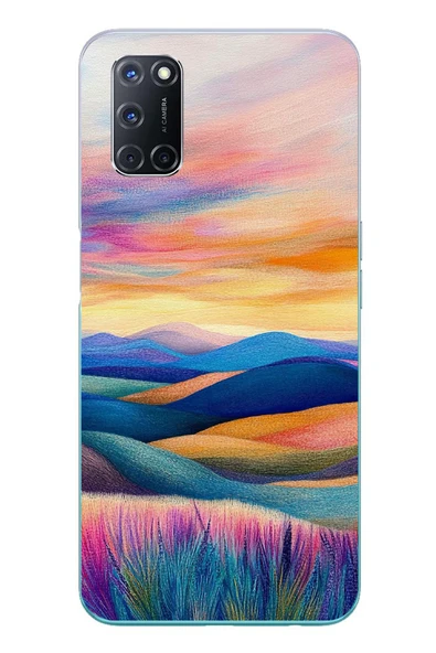 Le Balvo Oppo A52 Uyumlu Renkli Pastel Günbatımı Baskılı Silikon Kılıf ürün görseli 1