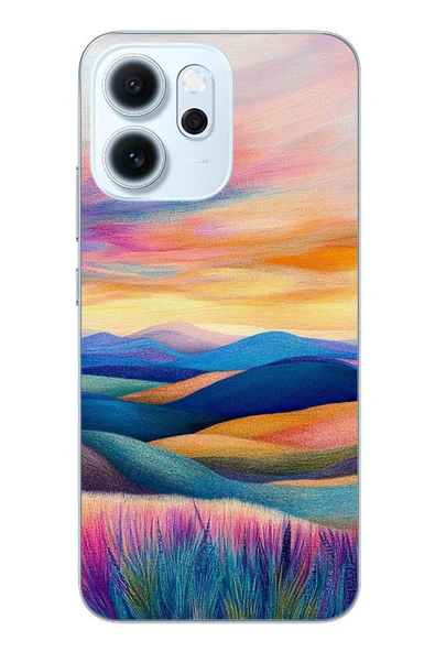 Le Balvo Oppo Reno 14F Uyumlu Renkli Pastel Günbatımı Baskılı Silikon Kılıf ürün görseli 1