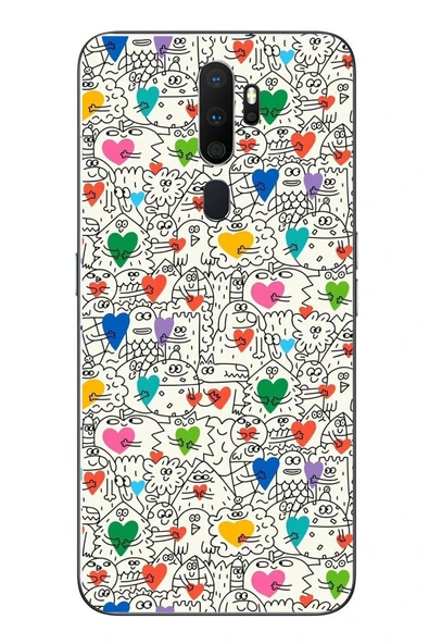 Le Balvo Oppo A5 2020 Uyumlu Kalp Çizgileri Karışık Baskılı Silikon Kılıf ürün görseli 1