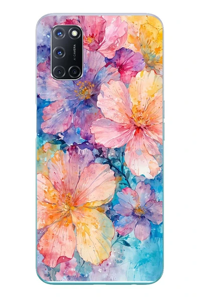 Le Balvo Oppo A52 Uyumlu Yağlı Boya Çiçekler Baskılı Silikon Kılıf ürün görseli 1