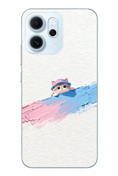 Le Balvo Oppo Reno 14F Uyumlu Pembe Mavi Kedi Baskılı Silikon Kılıf ürün görseli 1