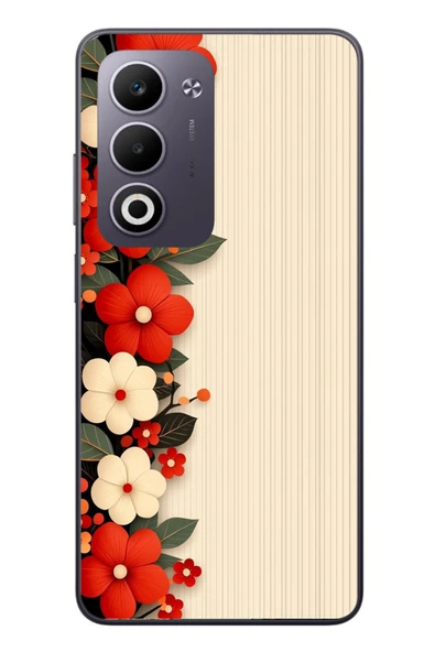 Le Balvo Oppo A5 4G Uyumlu Kırmızı Beyaz Çiçekler Baskılı Silikon Kılıf ürün görseli 1