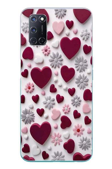 Le Balvo Oppo A52 Uyumlu Kırmızı ve Pembe Kalpler Baskılı Silikon Kılıf ürün görseli 1
