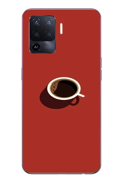 Le Balvo Oppo Reno 5 Lite Uyumlu Sade Kahve Kupası Baskılı Silikon Kılıf ürün görseli 1