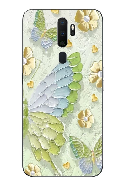 Le Balvo Oppo A5 2020 Uyumlu Yeşil Mavi Kelebek Baskılı Silikon Kılıf ürün görseli 1