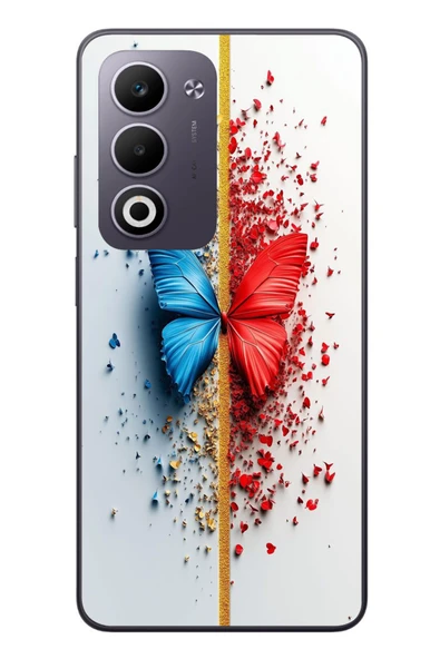 Le Balvo Oppo A5 4G Uyumlu Kırmızı Mavi Kelebek Baskılı Silikon Kılıf ürün görseli 1