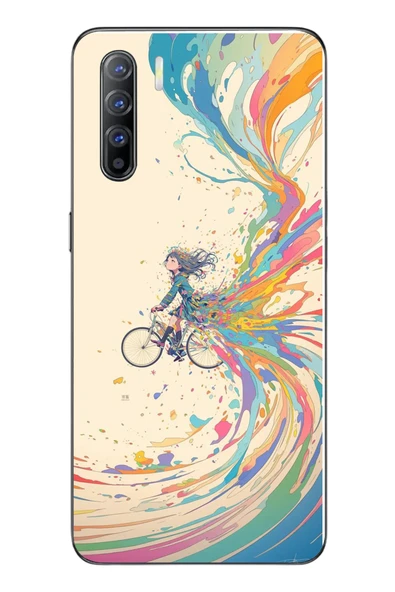 Le Balvo Oppo Reno 3 Uyumlu Rengarenk Bisikletli Kız Baskılı Silikon Kılıf ürün görseli 1
