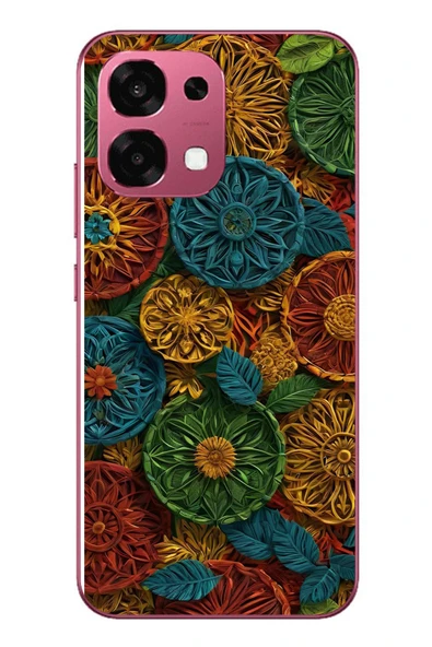 Le Balvo Oppo A6 PRO Uyumlu Hasır Örgü Çiçekler Baskılı Silikon Kılıf ürün görseli 1