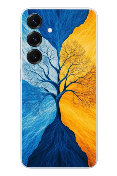 Le Balvo Samsung Galaxy S25 Uyumlu Sarı Mavi Ağaç Baskılı Silikon Kılıf ürün görseli 1