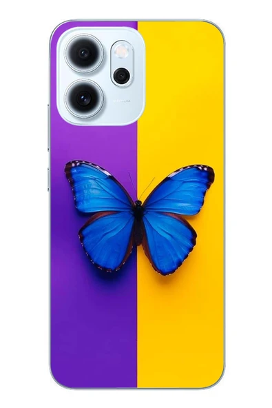 Le Balvo Oppo Reno 14F Uyumlu Mor Sarı Kelebek Baskılı Silikon Kılıf ürün görseli 1