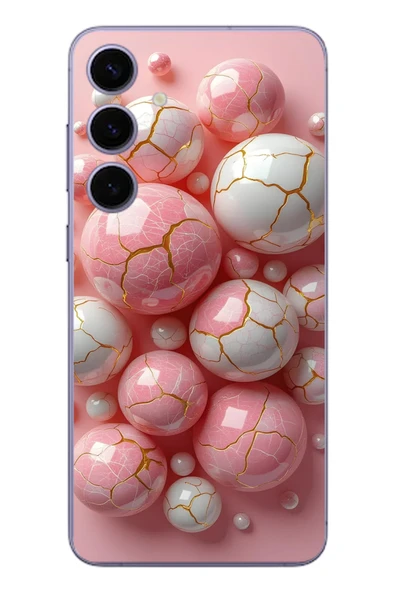 Le Balvo Samsung Galaxy S24 Plus Uyumlu Pembe Beyaz Kırık Toplar Baskılı Silikon Kılıf ürün görseli 1