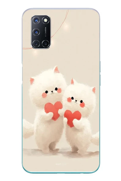 Le Balvo Oppo A52 Uyumlu Kalpli Beyaz Kediler Baskılı Silikon Kılıf ürün görseli 1