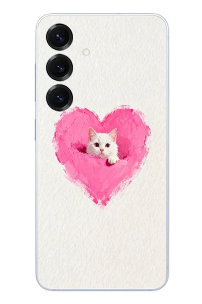 Le Balvo Samsung Galaxy S25 Uyumlu Pembe Kalpli Kedi Baskılı Silikon Kılıf ürün görseli 1