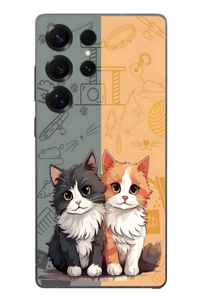 Le Balvo Samsung Galaxy S25 Ultra Uyumlu Sarı ve Siyah Kedi Baskılı Silikon Kılıf ürün görseli 1