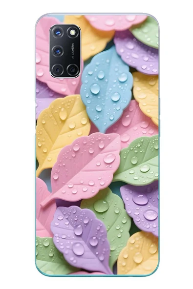 Le Balvo Oppo A52 Uyumlu Pastel Damlalıklı Yapraklar Baskılı Silikon Kılıf ürün görseli 1