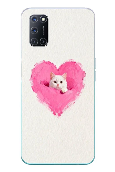 Le Balvo Oppo A52 Uyumlu Pembe Kalpli Kedi Baskılı Silikon Kılıf ürün görseli 1