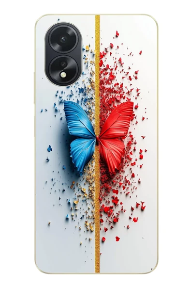 Le Balvo Oppo A38 Uyumlu Kırmızı Mavi Kelebek Baskılı Silikon Kılıf ürün görseli 1