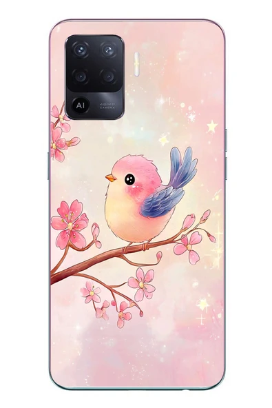 Le Balvo Oppo Reno 5 Lite Uyumlu Dalda ki Kuş Baskılı Silikon Kılıf ürün görseli 1