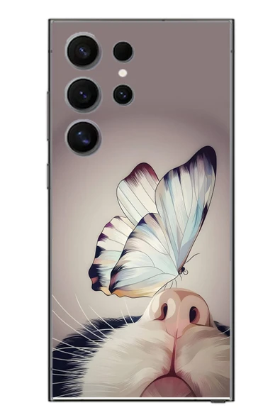 Le Balvo Samsung Galaxy S24 Ultra Uyumlu Kelebekli Kedi Baskılı Silikon Kılıf ürün görseli 1