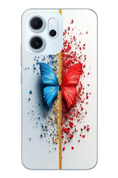 Le Balvo Oppo Reno 14F Uyumlu Kırmızı Mavi Kelebek Baskılı Silikon Kılıf ürün görseli 1