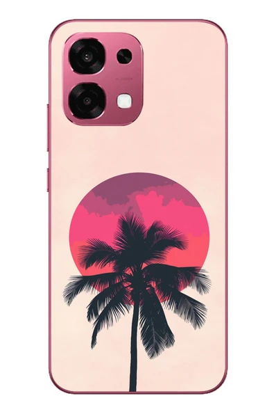 Le Balvo Oppo A6 PRO Uyumlu Palmiye Kırmızı Ay Baskılı Silikon Kılıf ürün görseli 1