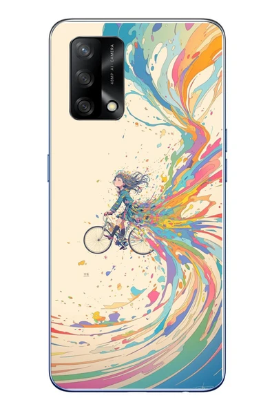 Le Balvo Oppo A74 Uyumlu Rengarenk Bisikletli Kız Baskılı Silikon Kılıf ürün görseli 1