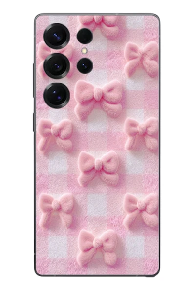 Le Balvo Samsung Galaxy S25 Ultra Uyumlu Pembe Kurdeleler Baskılı Silikon Kılıf ürün görseli 1