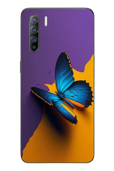Le Balvo Oppo Reno 3 Uyumlu Mavi Kelebek Baskılı Silikon Kılıf ürün görseli 1