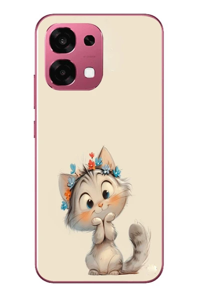 Le Balvo Oppo A6 PRO Uyumlu Sevimli Çiçekli Kedi Baskılı Silikon Kılıf ürün görseli 1