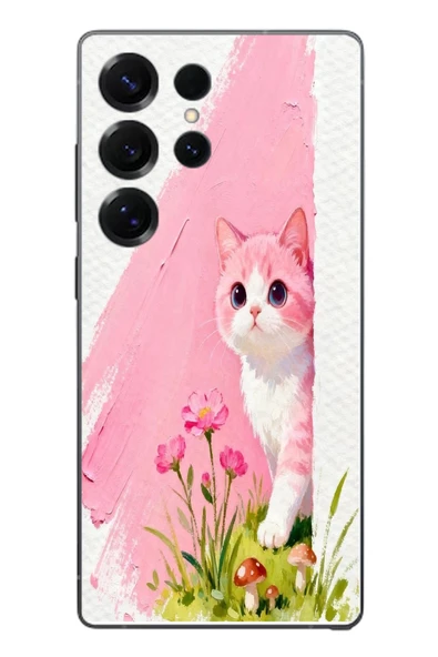 Le Balvo Samsung Galaxy S25 Ultra Uyumlu Pembeli Kedi Baskılı Silikon Kılıf ürün görseli 1