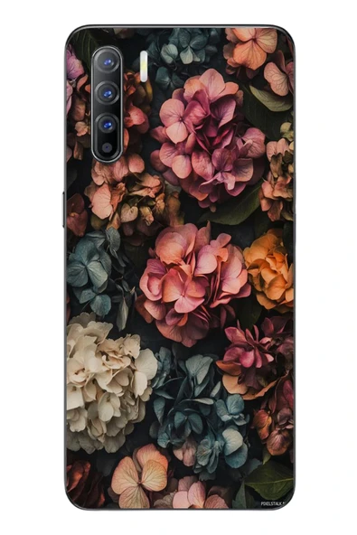 Le Balvo Oppo Reno 3 Uyumlu Koyu Çiçekler Baskılı Silikon Kılıf ürün görseli 1
