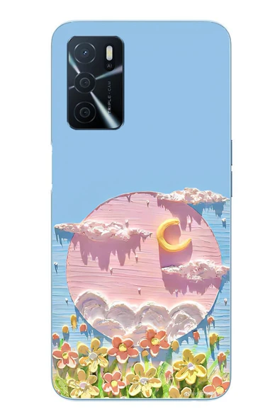 Le Balvo Oppo A16 Uyumlu Çiçekli Ay Baskılı Silikon Kılıf ürün görseli 1