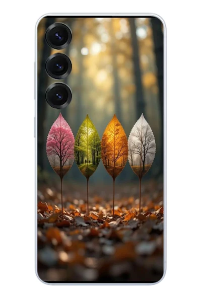 Le Balvo Samsung Galaxy S25 Uyumlu Dört Mevsim Yaprakları Baskılı Silikon Kılıf ürün görseli 1