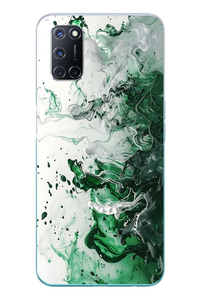 Le Balvo Oppo A52 Uyumlu Yeşil Beyaz Dalgalar Baskılı Silikon Kılıf ürün görseli 1