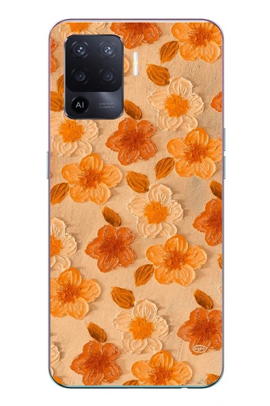 Le Balvo Oppo Reno 5 Lite Uyumlu Turuncu Papatyalar Baskılı Silikon Kılıf ürün görseli 1