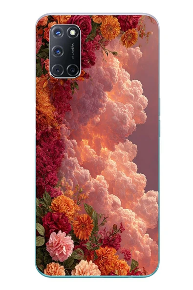 Le Balvo Oppo A52 Uyumlu Güller ve Bulutlar Baskılı Silikon Kılıf ürün görseli 1