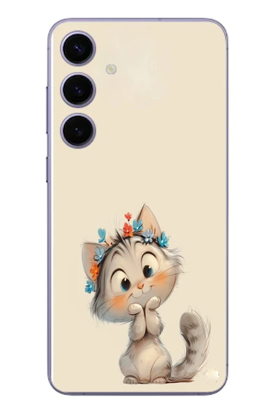 Le Balvo Samsung Galaxy S24 Plus Uyumlu Sevimli Çiçekli Kedi Baskılı Silikon Kılıf ürün görseli 1