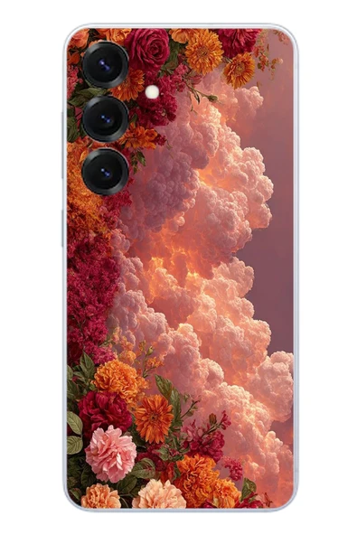 Le Balvo Samsung Galaxy S25 Uyumlu Güller ve Bulutlar Baskılı Silikon Kılıf ürün görseli 1