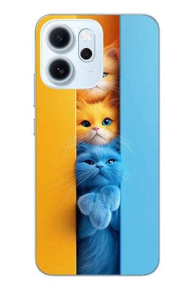 Le Balvo Oppo Reno 14F Uyumlu Mavi Sarı Kediler Baskılı Silikon Kılıf ürün görseli 1