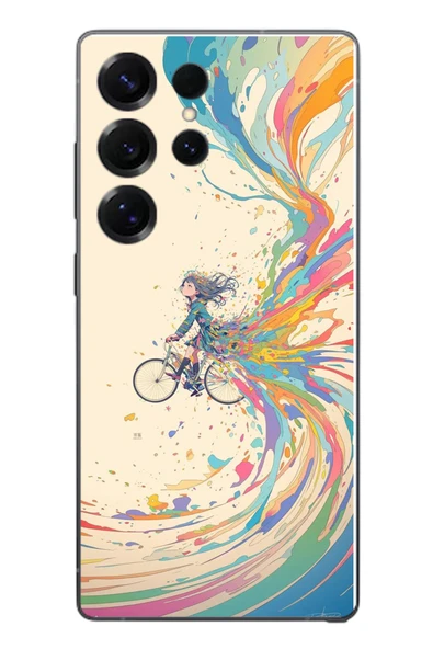 Le Balvo Samsung Galaxy S25 Ultra Uyumlu Rengarenk Bisikletli Kız Baskılı Silikon Kılıf ürün görseli 1