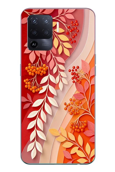 Le Balvo Oppo Reno 5 Lite Uyumlu Kırmızı Beyaz İğdeler Baskılı Silikon Kılıf ürün görseli 1