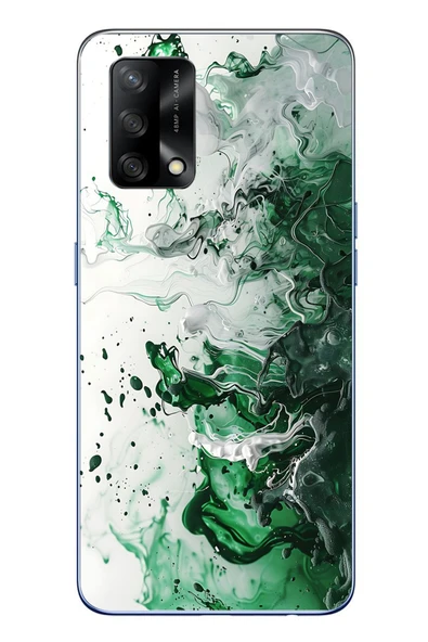 Le Balvo Oppo A74 Uyumlu Yeşil Beyaz Dalgalar Baskılı Silikon Kılıf ürün görseli 1