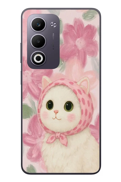 Le Balvo Oppo A5 4G Uyumlu Pembe Örtülü Kedi Baskılı Silikon Kılıf ürün görseli 1