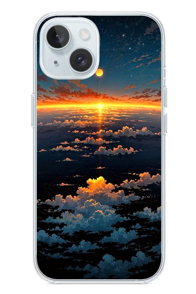 Le Balvo İphone 15 Uyumlu Gün Batımı ve Ay Baskılı Silikon Kılıf ürün görseli 1