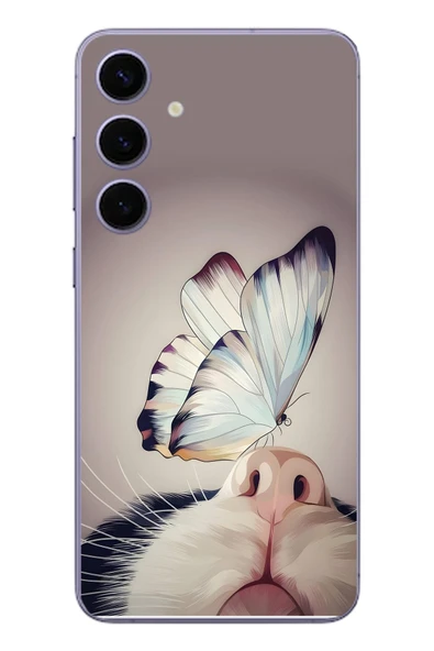 Le Balvo Samsung Galaxy S24 Plus Uyumlu Kelebekli Kedi Baskılı Silikon Kılıf ürün görseli 1