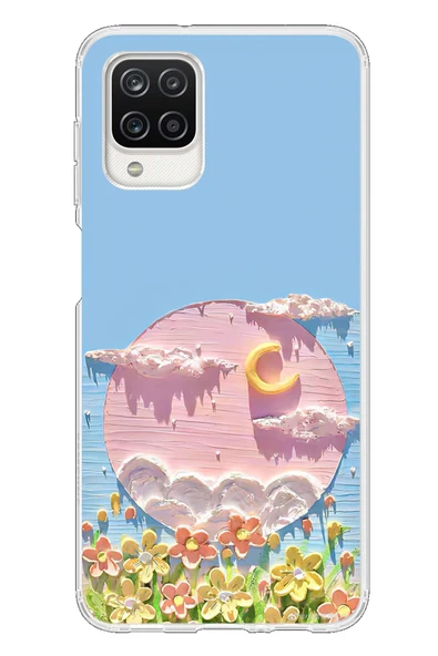 Le Balvo Samsung Galaxy A12 Uyumlu Çiçekli Ay Baskılı Silikon Kılıf ürün görseli 1