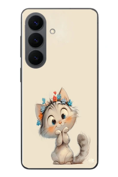 Le Balvo Samsung Galaxy S26 Uyumlu Sevimli Çiçekli Kedi Baskılı Silikon Kılıf ürün görseli 1