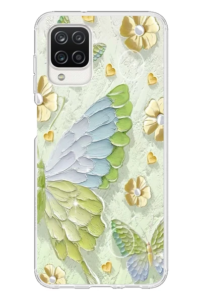 Le Balvo Samsung Galaxy A12 Uyumlu Yeşil Mavi Kelebek Baskılı Silikon Kılıf ürün görseli 1