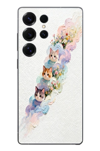 Le Balvo Samsung Galaxy S25 Ultra Uyumlu Yağlı Boya Kediler Baskılı Silikon Kılıf ürün görseli 1